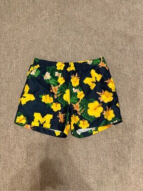 University of Michigan Navy Floral Swim Hybrids with Yellow Floral Print